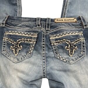 Rock Revival Women Jeans Sherry Easy Straight Size 27 Embellished Pockets